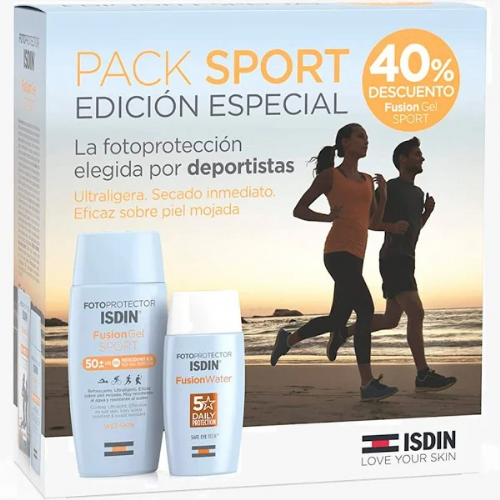 Pack sport fotoprotector isdin fusion spf50+ gel 1 envase 100 ml + water 1 envase 50 ml